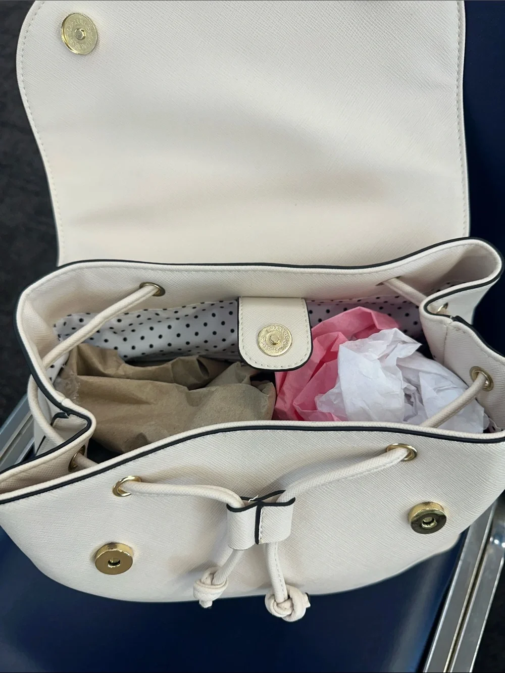 Leatherette Women's Backpack Purse - V Logo Accent